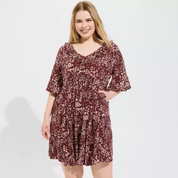 Torrid Size 3 Mini Rayon Slub Ruffle Neckline Dress - Picture 1 of 9